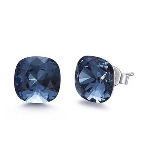 Swarovski Crystal Silver Earrings- Dark Blue